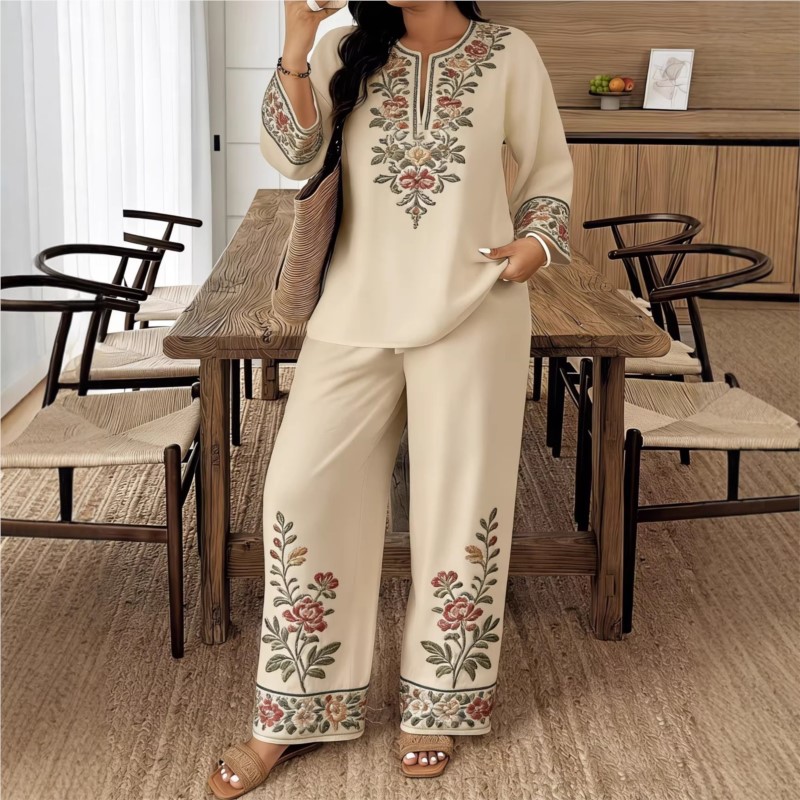 Ethnic Fashion For Ladies - Moda Retro Baskılı Uzun kollu O