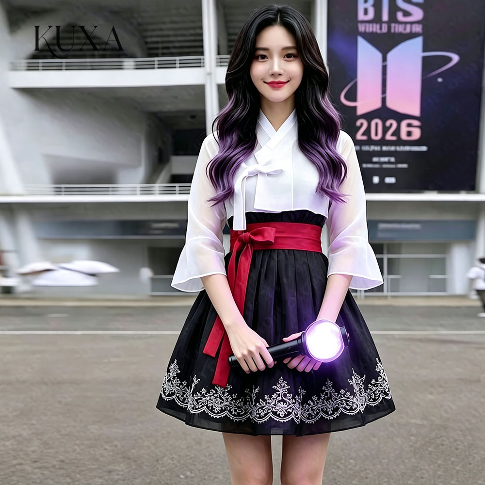 Hanbok Modern Set - KUXA Modern Aplikeli Kısa Konser Hanbok