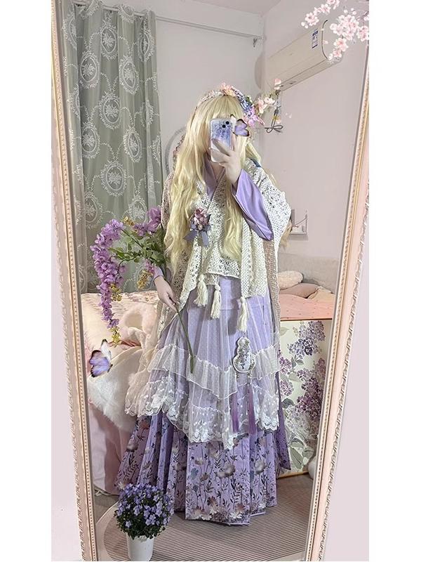 Hanbok Modern Set - Mor Hanbok Takımı Günlük Şirin Lolita