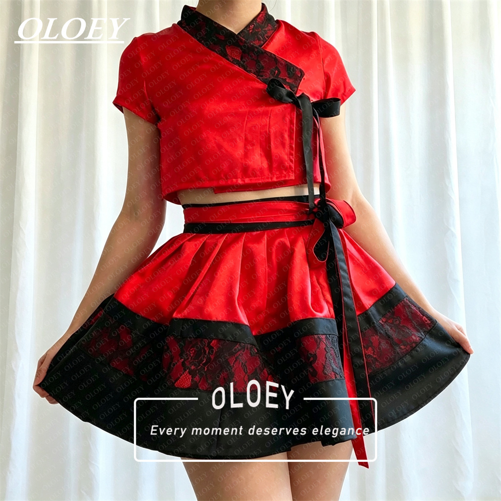 Hanbok Modern Set - OLOEY Modern Siyah Kırmızı Kısa Konser