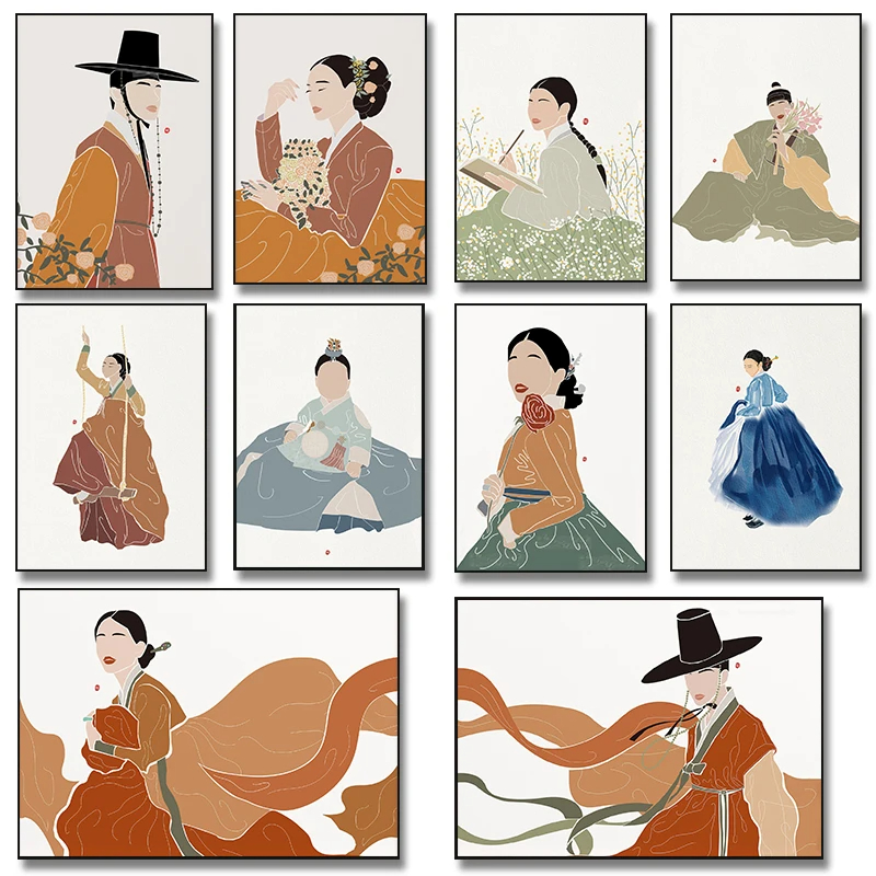 Hanbok Modern Set - Kore Hanbok Boho Sanat Posterler ve