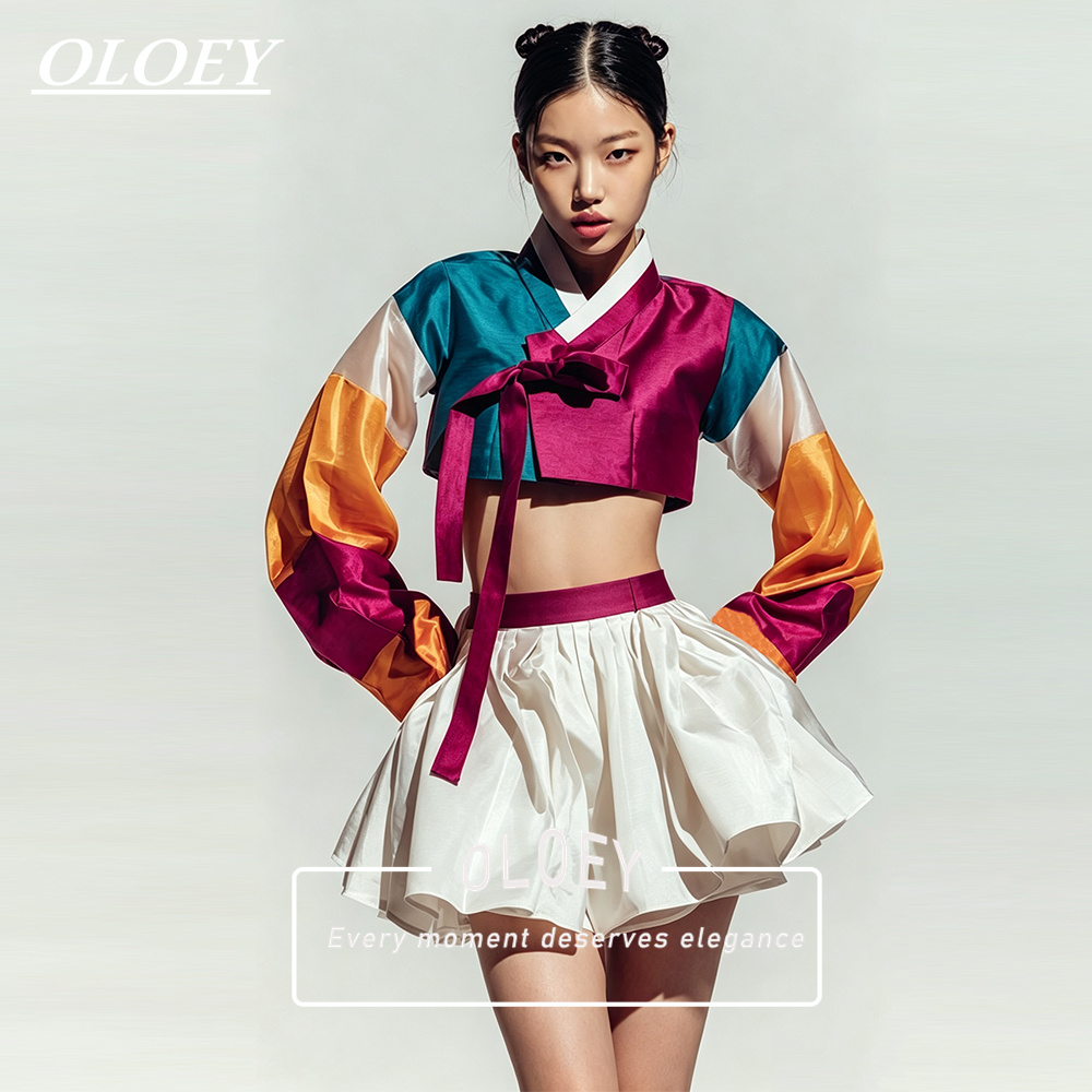 Hanbok Modern Set - OLOEY Modern Lacivert Fildişi Kısa Konser