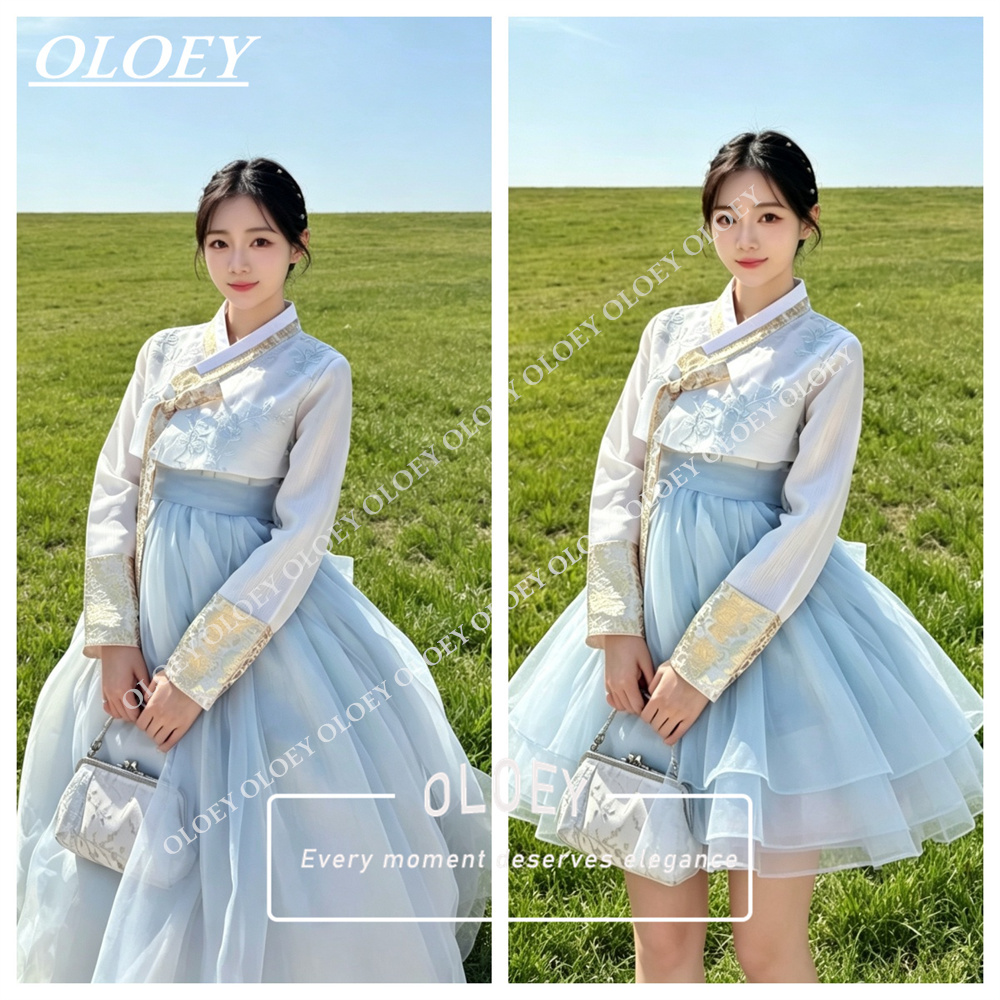 Hanbok Modern Set - OLOEY Zarif Açık Mavi Fildişi Kore