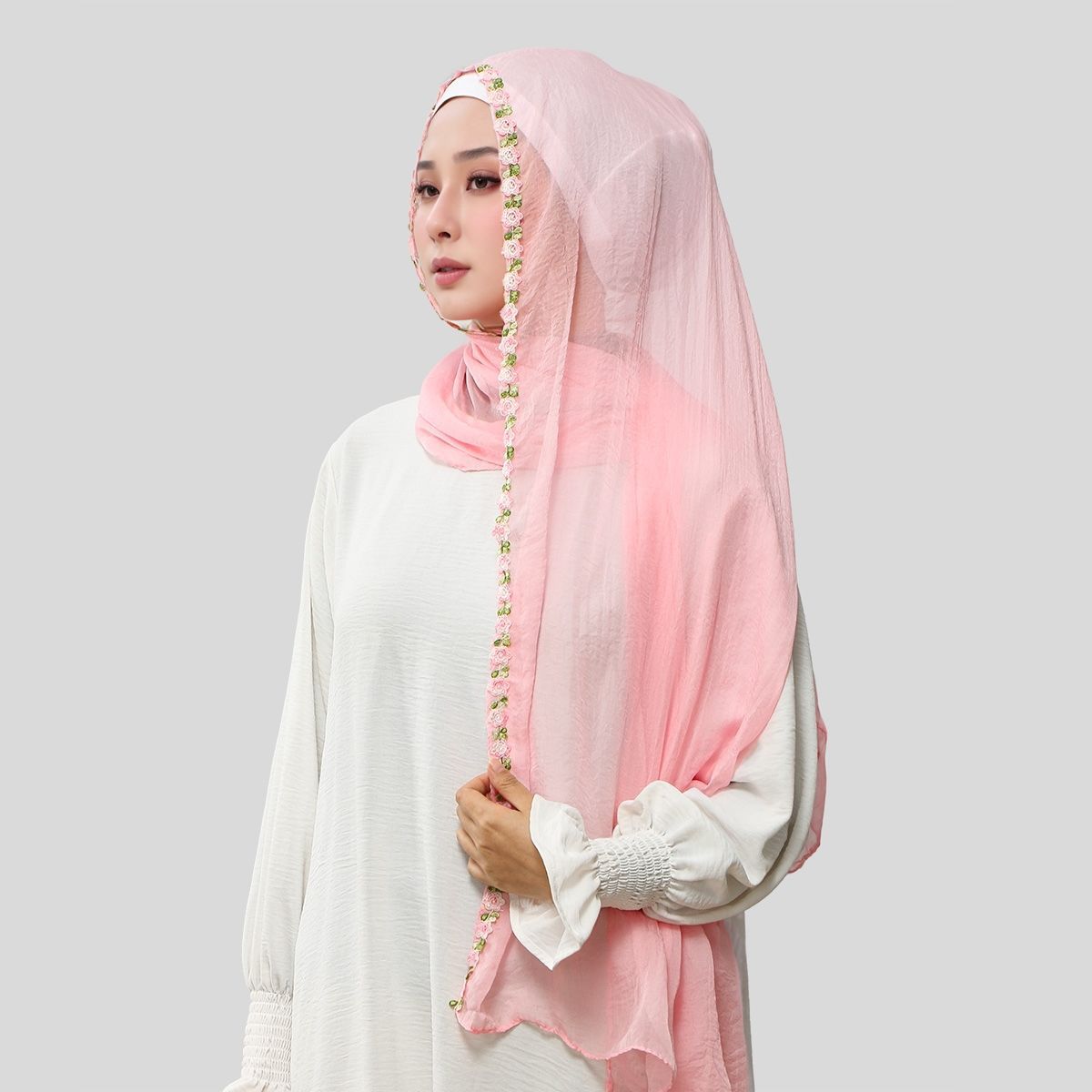 Yeni Gül Nakışlı Düz Renk Şifo - Ethnic Fashion For Ladies incelemesi ve fiyatı